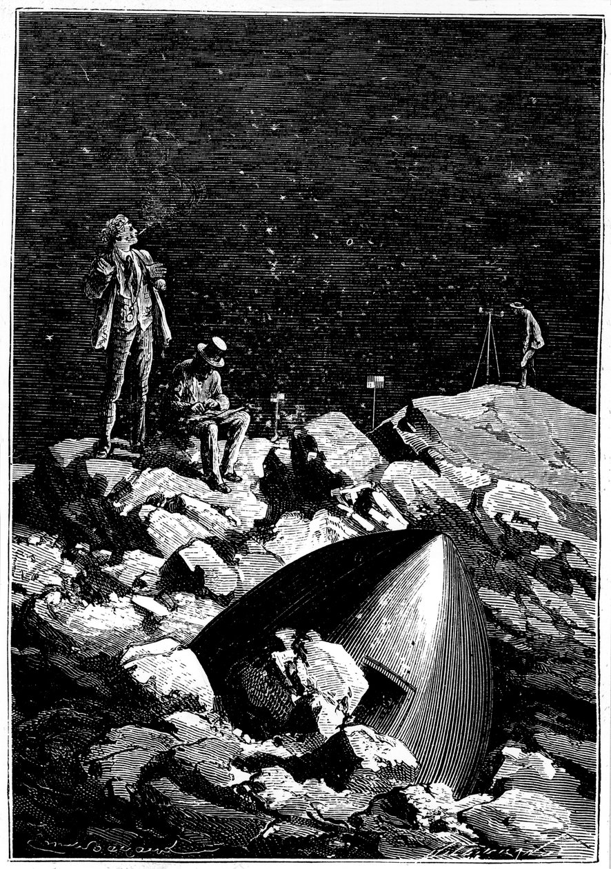 Illustratie uit De la Terre à la Lune van Jules Verne, 1865 door Unbekannt