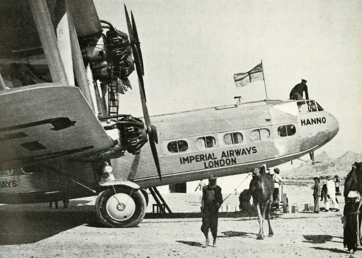 Imperial Airways Handley-Page HP 42 dubbeldekker Hanno, Gwadar, Baluchistan, ca. 1931-ca. 1940 1946 door Unbekannt
