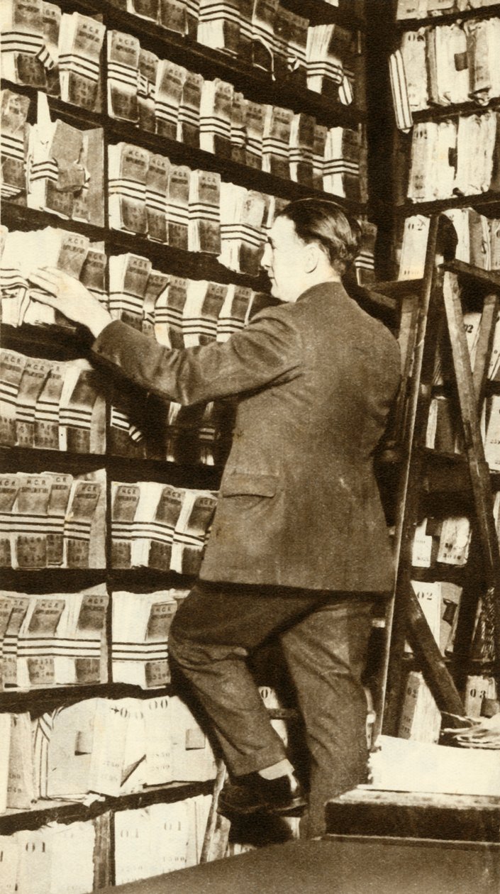Index van vingerafdrukken bij Scotland Yard, Londen, ca. 1912, 1935 door Unbekannt