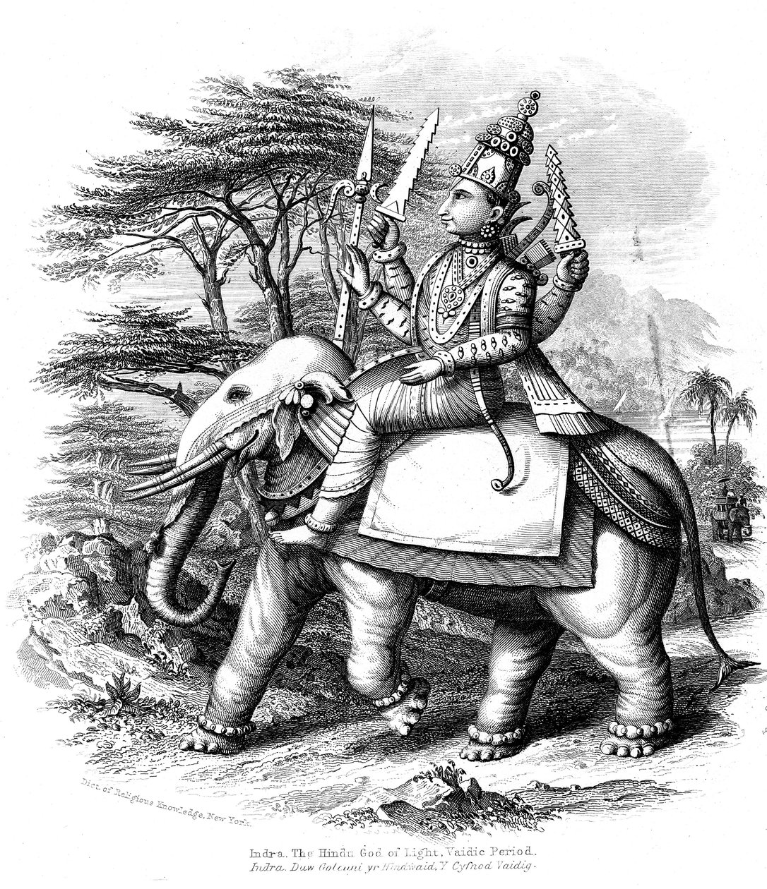 Indra, hoofd van de Vedische goden van India op zijn olifant, c1880 door Unbekannt