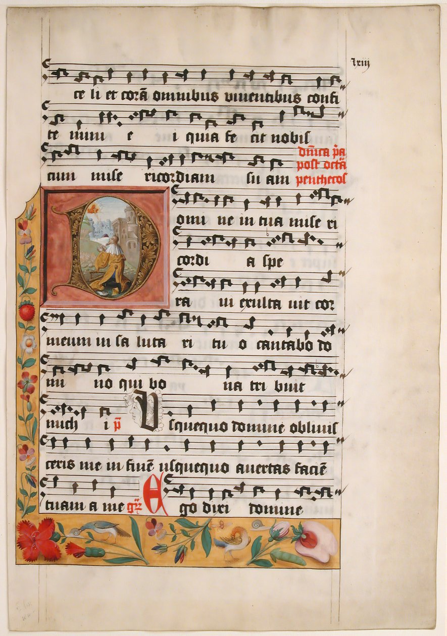 Initiaal D met koning David, uit een cisterciënzer graduale, ca. 1524 door Unbekannt