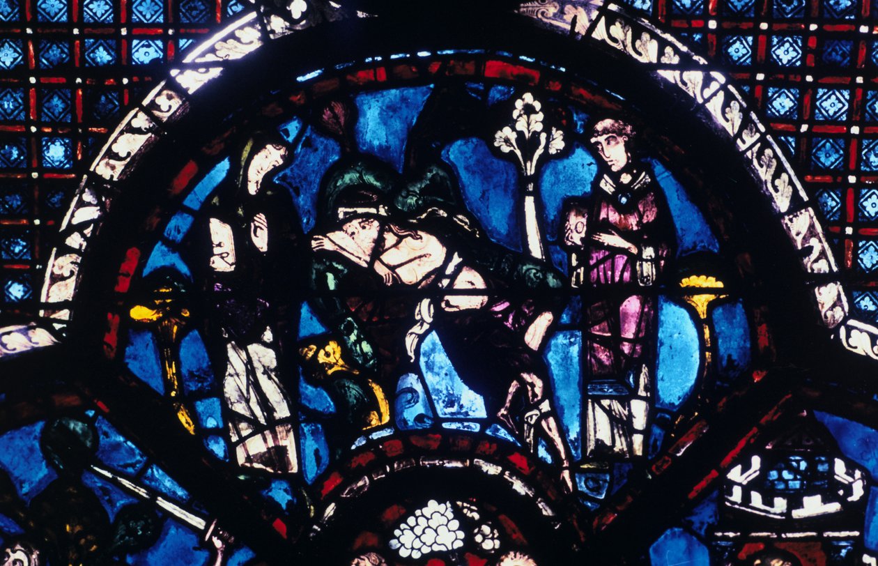 Gewonde pelgrim genegeerd door priester en Leviet, glas-in-lood, Kathedraal van Chartres, Frankrijk, 1205-1215 door Unbekannt