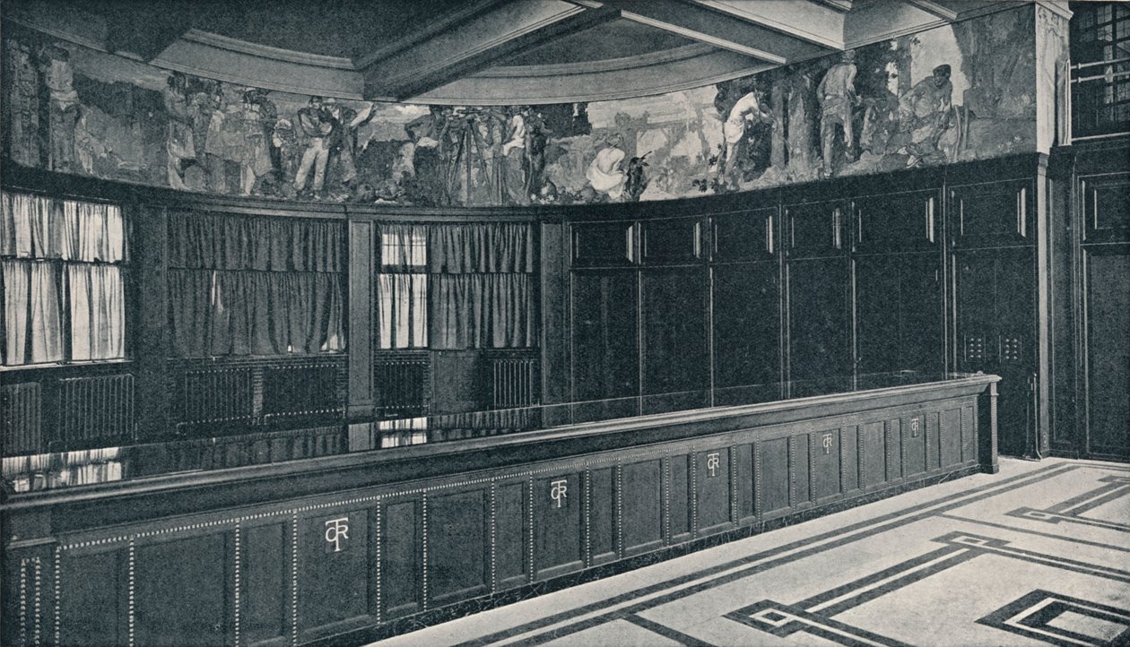 Interieur van de nieuwe kantoren van Grand Trunk Railways met tempera fries door Frank Brangwyn, ca. 1909 door Unbekannt