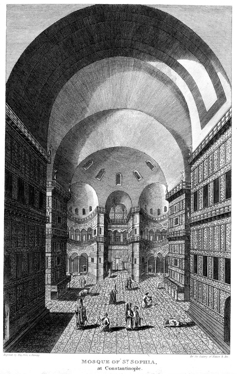Interieur van de Hagia Sophia, Constantinopel, Gravure door Unbekannt