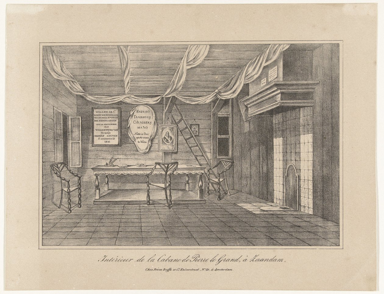 Interieur van het huis van tsaar Peter in Zaandam, 1697, midden 19e eeuw door Unbekannt