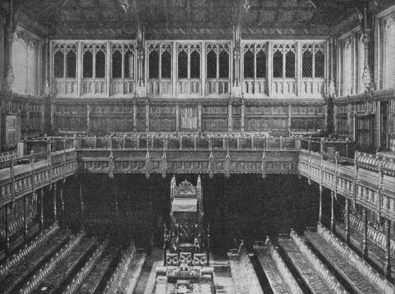 Interieur van het Lagerhuis, Westminster, kijkend naar de stoel van de voorzitter, 1909 door Unbekannt