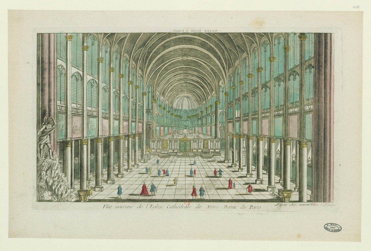 Interieur van de kathedraal Notre-Dame de Paris door Unbekannt