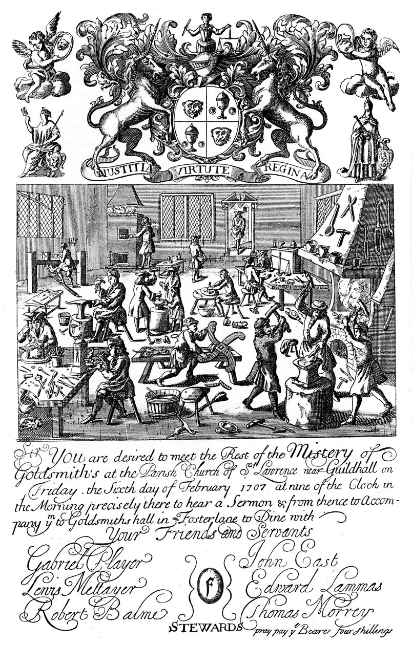 Uitnodiging voor een vergadering van de Goldsmiths Company, 1707 door Unbekannt