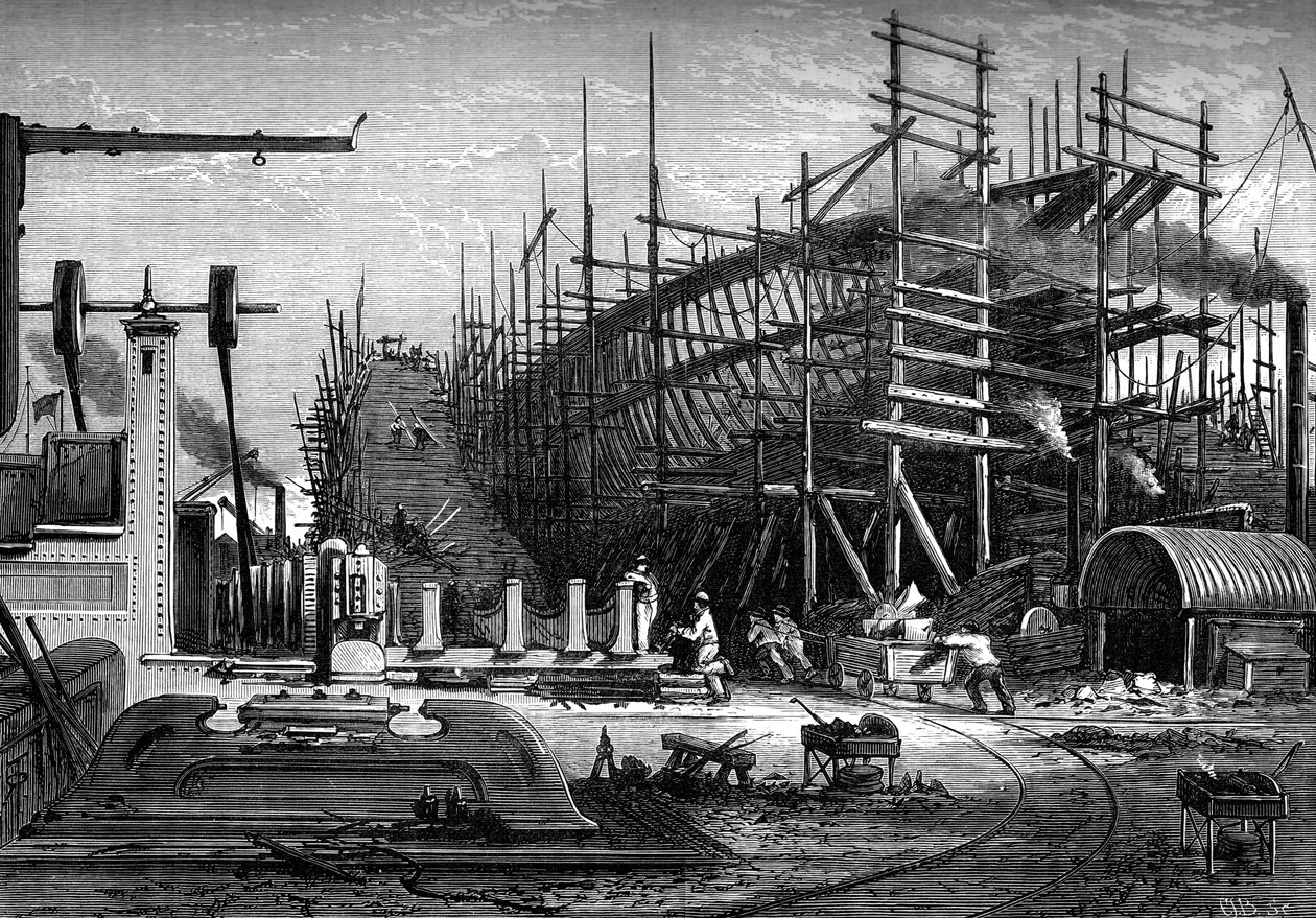 Ijzeren schip, Messrs Samudas werf, Isle of Dogs, Londen, ca. 1880 door Unbekannt