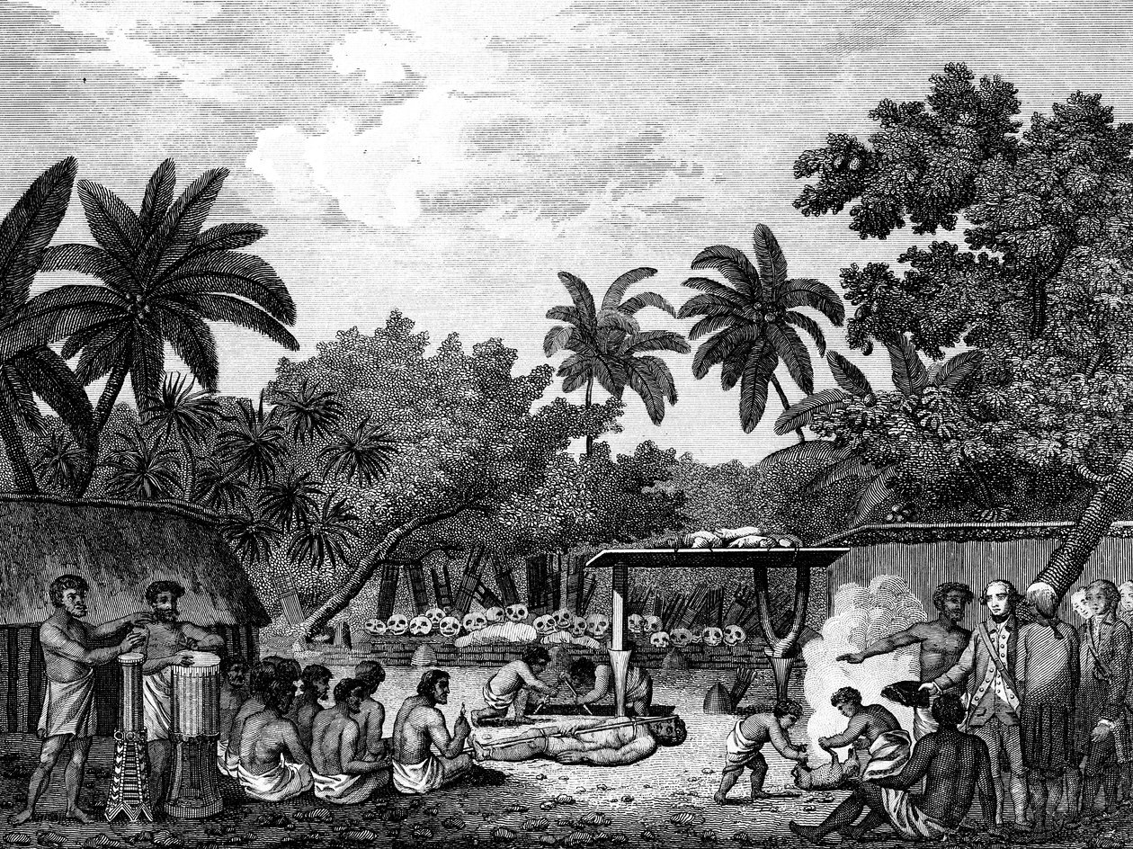 James Cook, Engelse navigator, getuige van mensenoffers in Tahiti Otaheite c1773 1815 door Unbekannt
