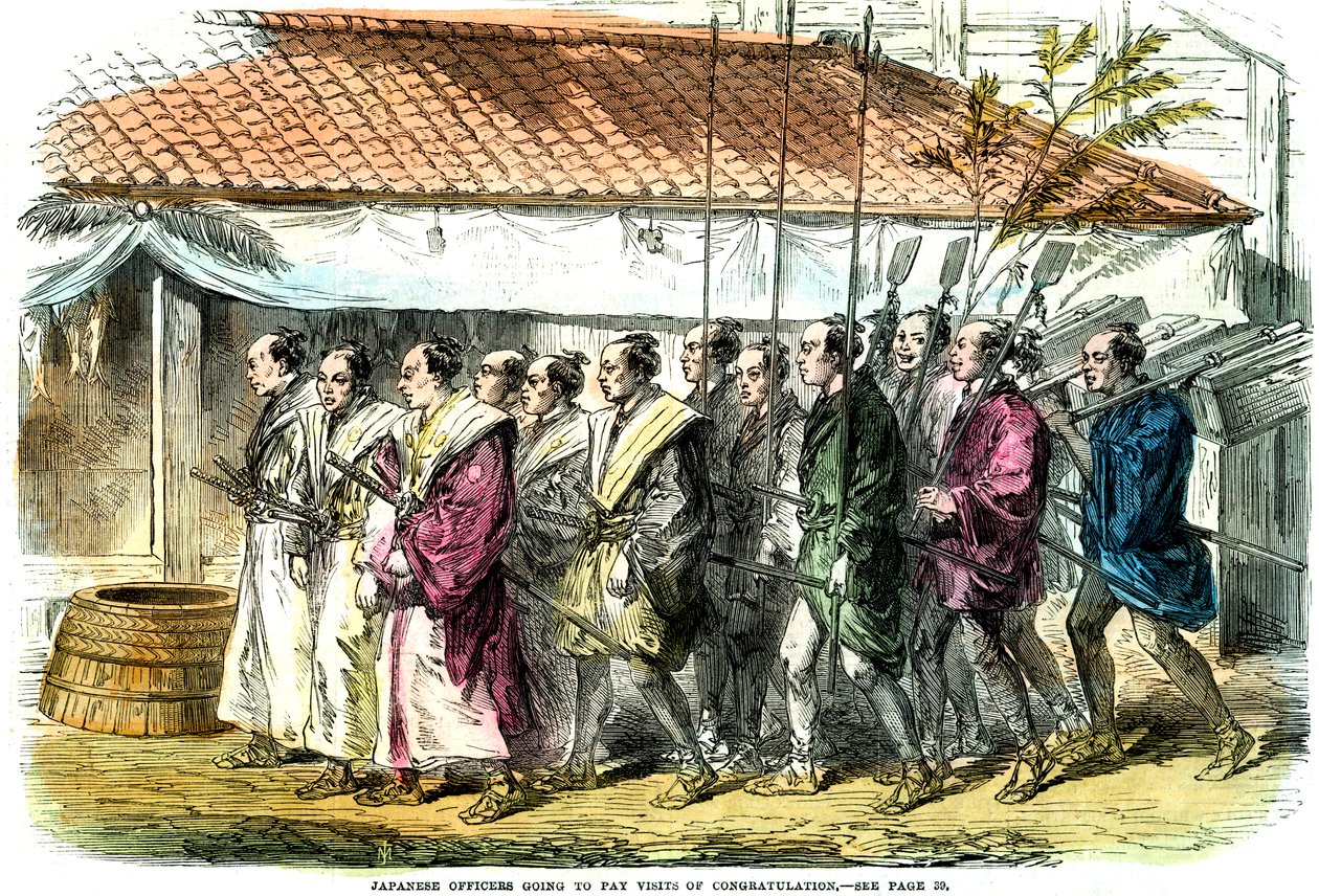 Japanse officieren gaan felicitaties brengen, Japan, 1865 door Unbekannt