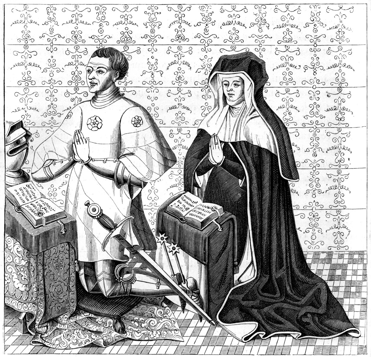 Jean Jouvenel des Ursins en zijn vrouw, Michelle de Vitry, biddend, 14e of 15e eeuw, 1849 door Unbekannt