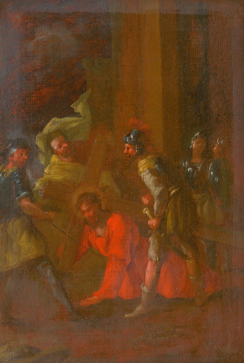 Jezus valt voor de eerste keer onder het kruis. Studie voor de Kruisweg III door Unbekannt
