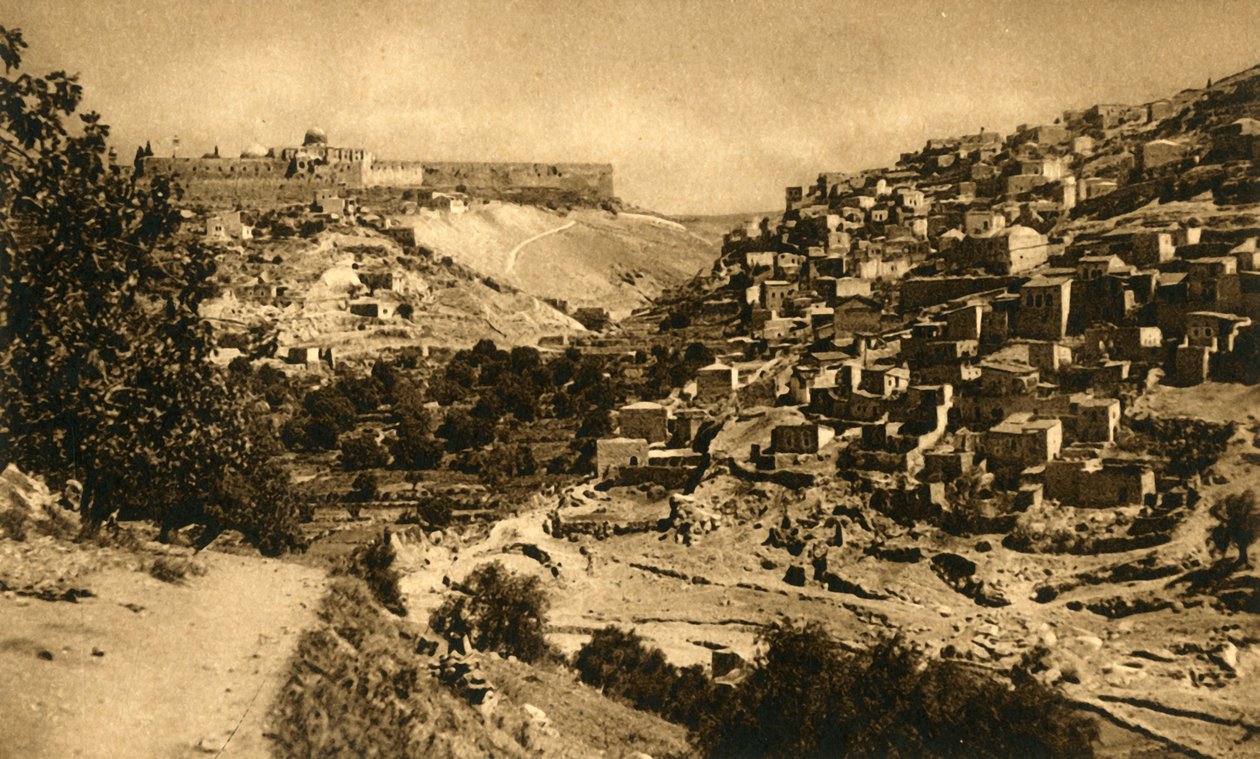 Jeruzalem - Kidronvallei, Siloam en stadsmuur, ca. 1918-ca. 1939 door Unbekannt