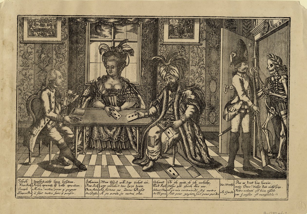 Jozef II, Catharina de Grote en Sultan Abdul Hamid I kaarten, c. 1780 door Unbekannt