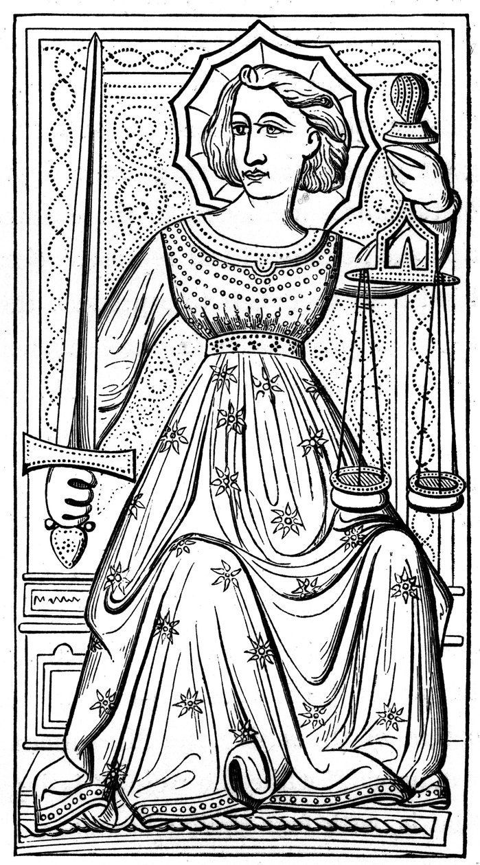 Gerechtigheid, tarotkaart, 14e eeuw, 1870 door Unbekannt