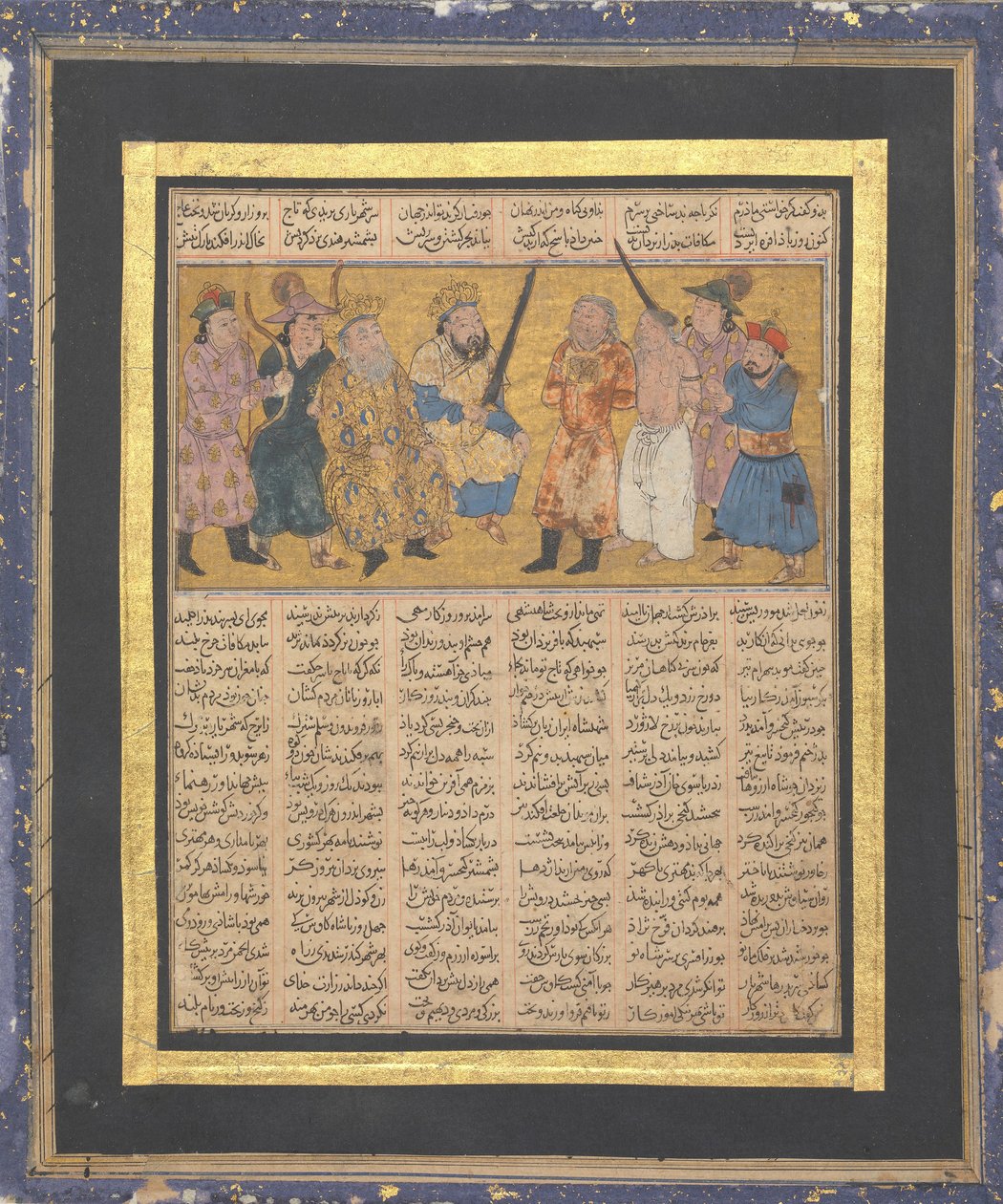 Kai Khusrau op de troon met een zwaard, Folio uit de Eerste Kleine Shahnama..., ca. 1300-30 door Unbekannt