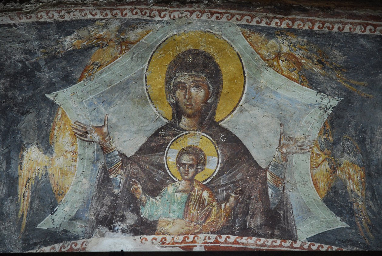 Kariye Camii (St Sauveur In Chora kerk) fresco: Maagd en kind, Istanboel, Turkije door Unbekannt
