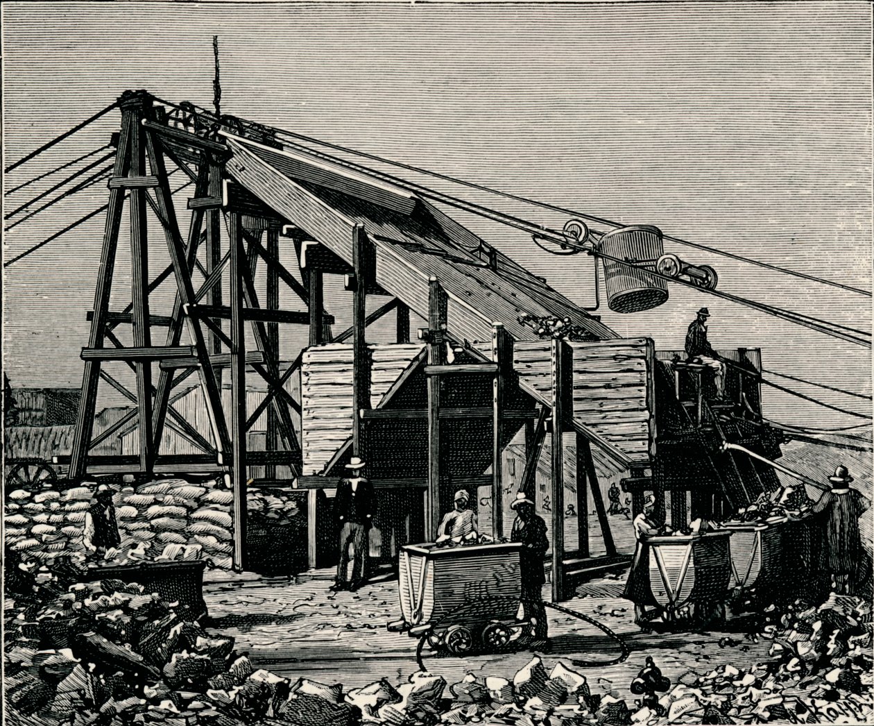 Kimbereley Diamantmijn: apparaat voor het opheffen van de diamantdragende aarde, 1896 door Unbekannt