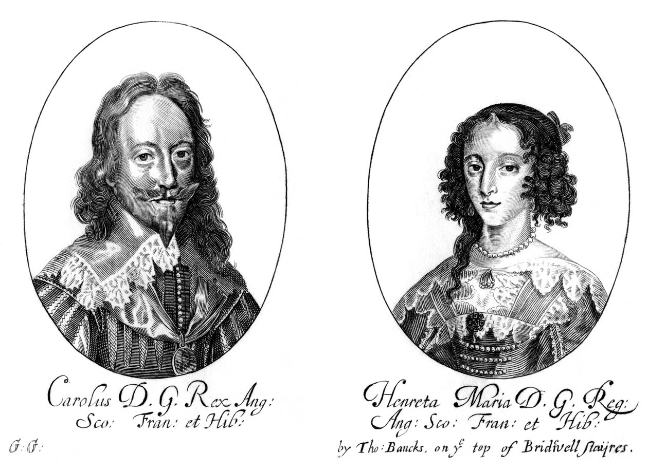 Koning Karel I 1600-1649 en Koningin Henrietta Maria 1609-1669 door Unbekannt