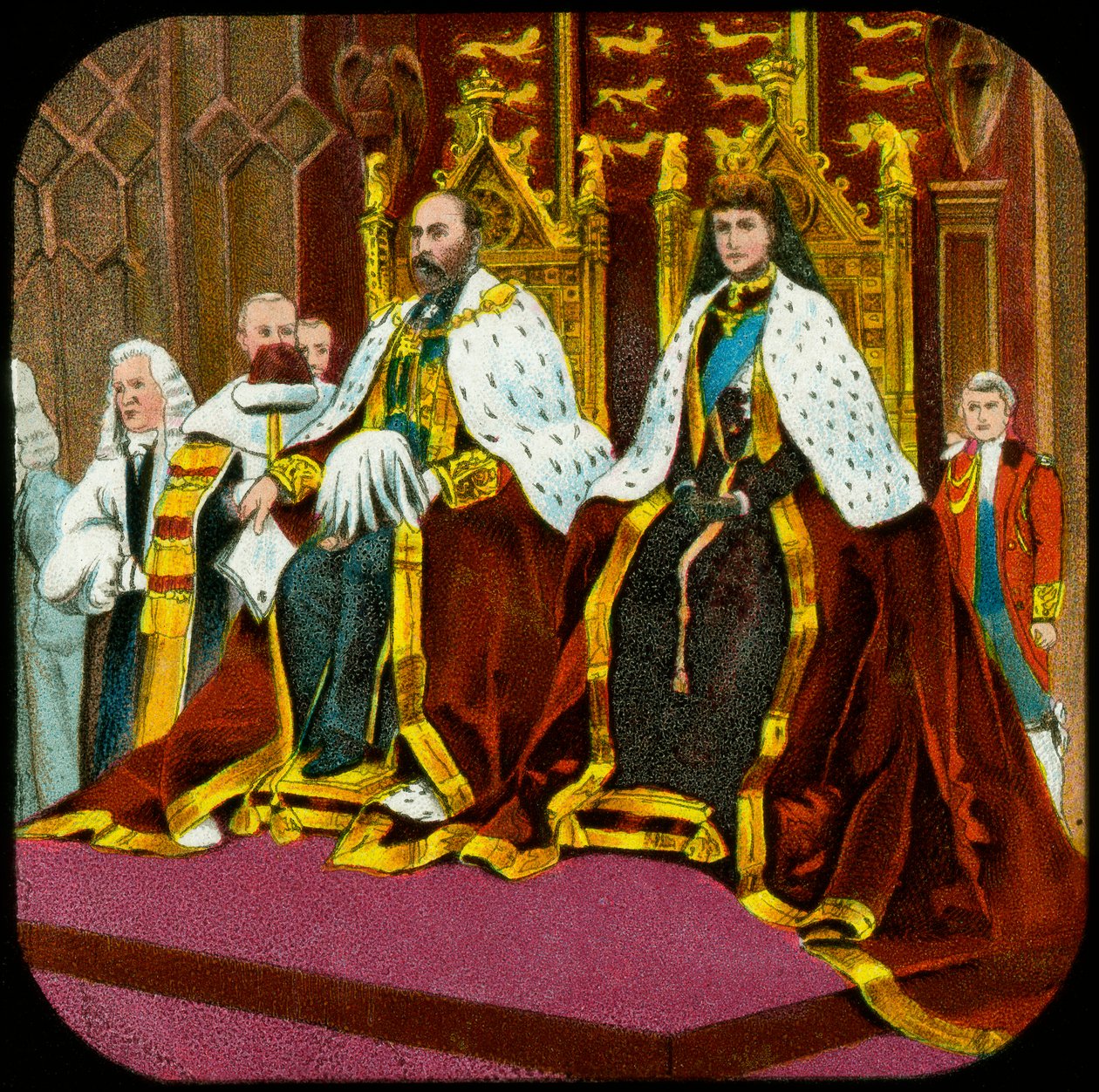Koning Edward VII en koningin Alexandra, Staatsopening van het Parlement, Westminster, c1902-1909 door Unbekannt