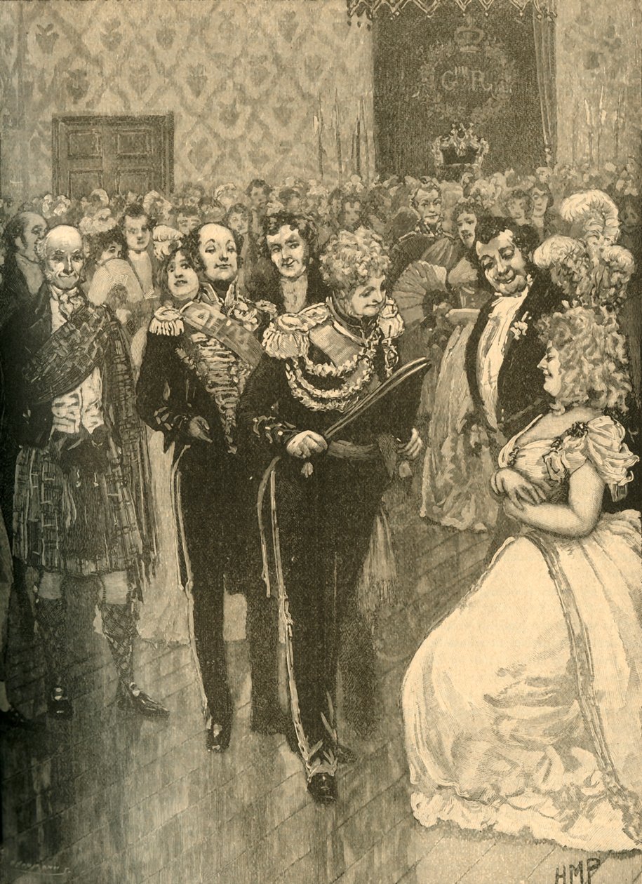 Koning George IV houdt een ontvangst in Holyrood Palace, Edinburgh door Unbekannt
