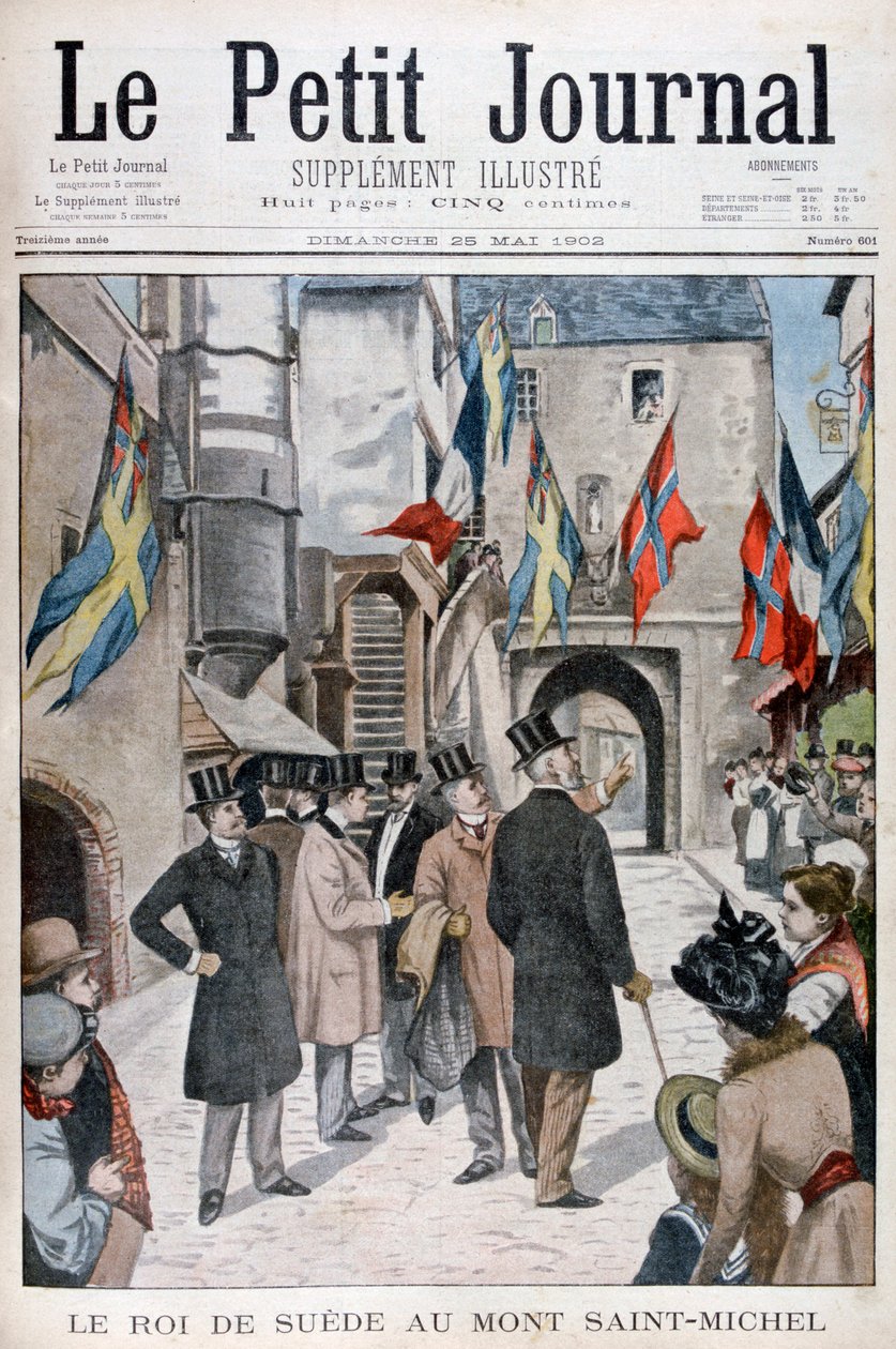 Koning Oscar II van Zweden bezoekt Mont Saint-Michel, Normandië, Frankrijk, 1902 door Unbekannt