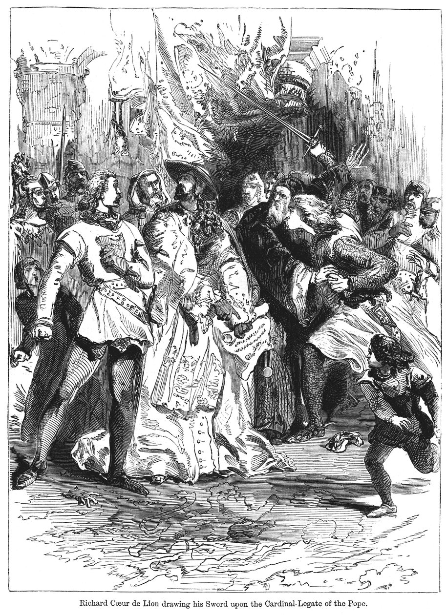 Koning Richard I 1157-1199 trekt zijn zwaard tegen de kardinaal-legaat van de paus door Unbekannt
