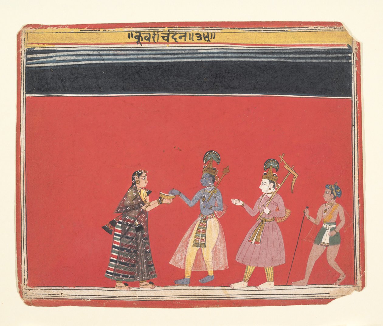 Krishna accepteert een offer van de gebochelde vrouw Trivakra, ca. 1650 door Unbekannt