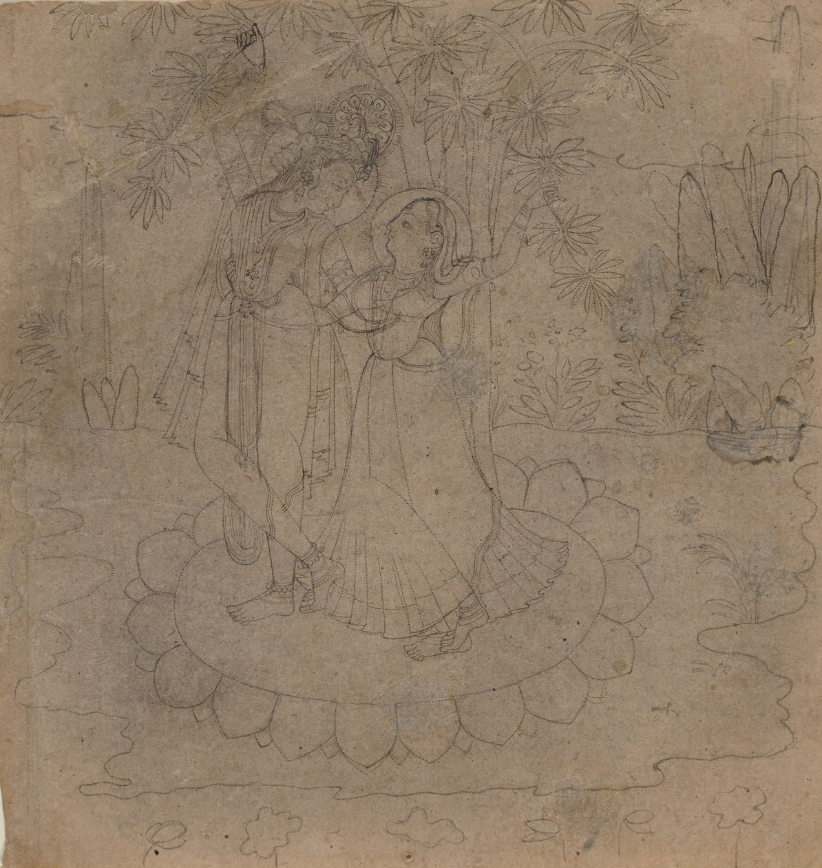 Krishna en Radha Staand op een Lotus, late 19e-begin 20e eeuw door Unbekannt
