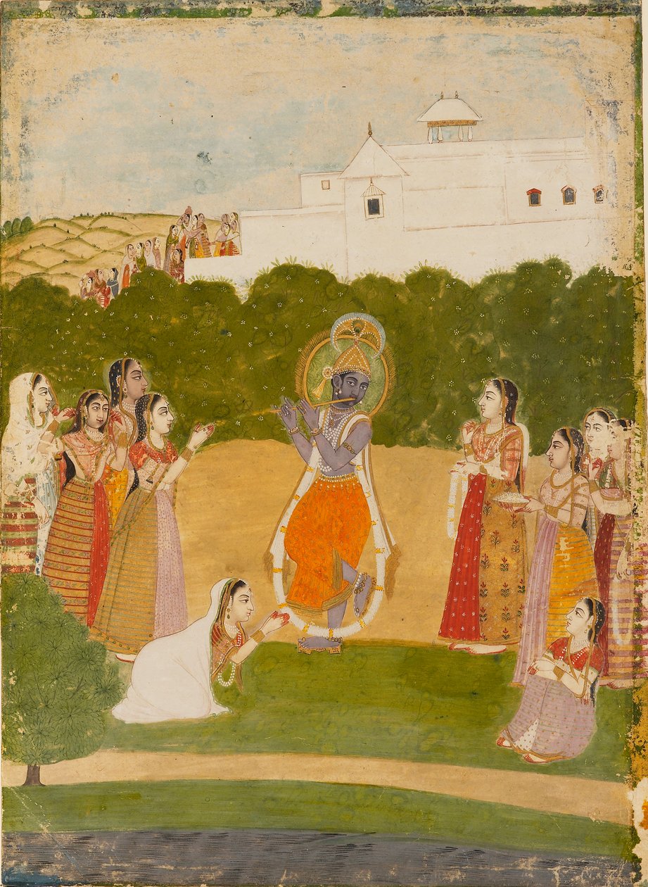 Krishna naast een rivier die fluit speelt, ca. 1720 door Unbekannt