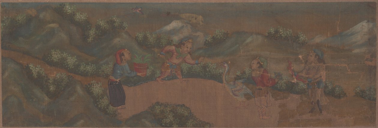 Landschapsschilderij van figuur in bosrijke omgeving door Unbekannt