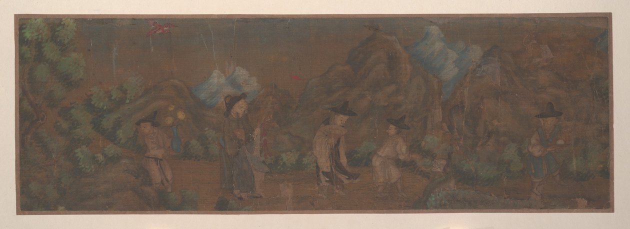 Landschapsschilderij van figuur in bosrijke omgeving door Unbekannt