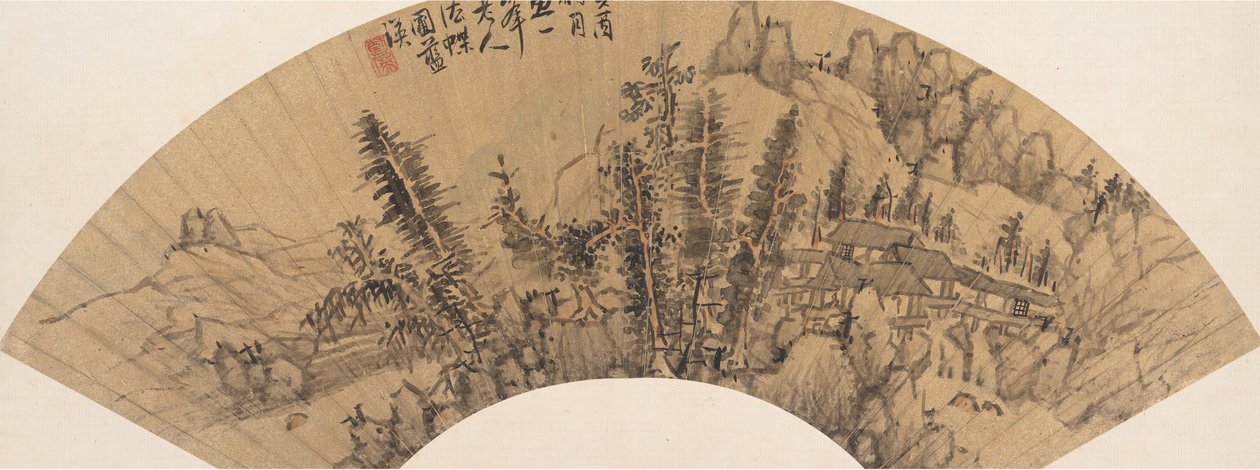 Landschap in de stijl van Huang Gongwang, 17e eeuw of later, valse datum van 1633 door Unbekannt