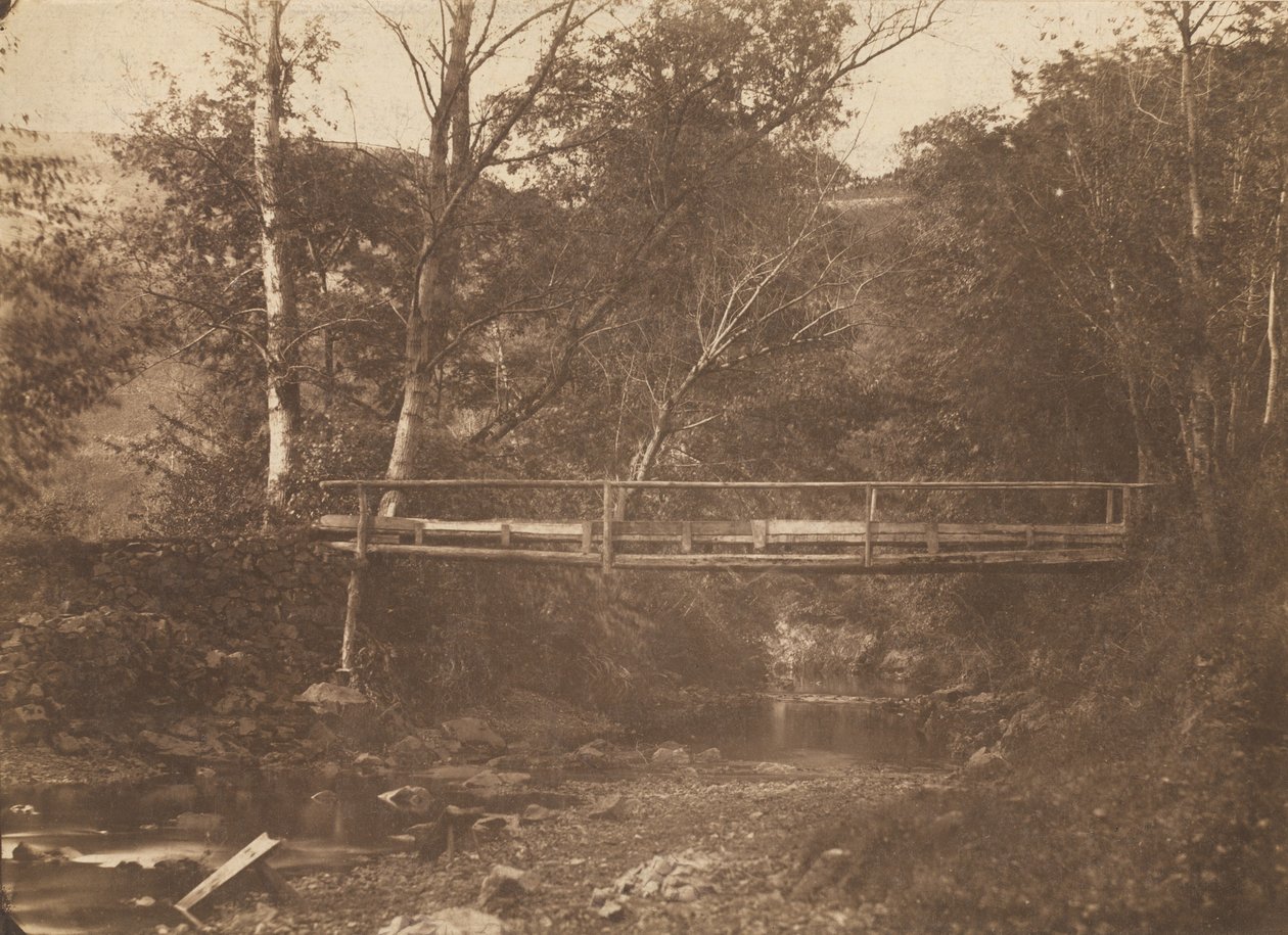 Landschap met bomen en brug door Unbekannt