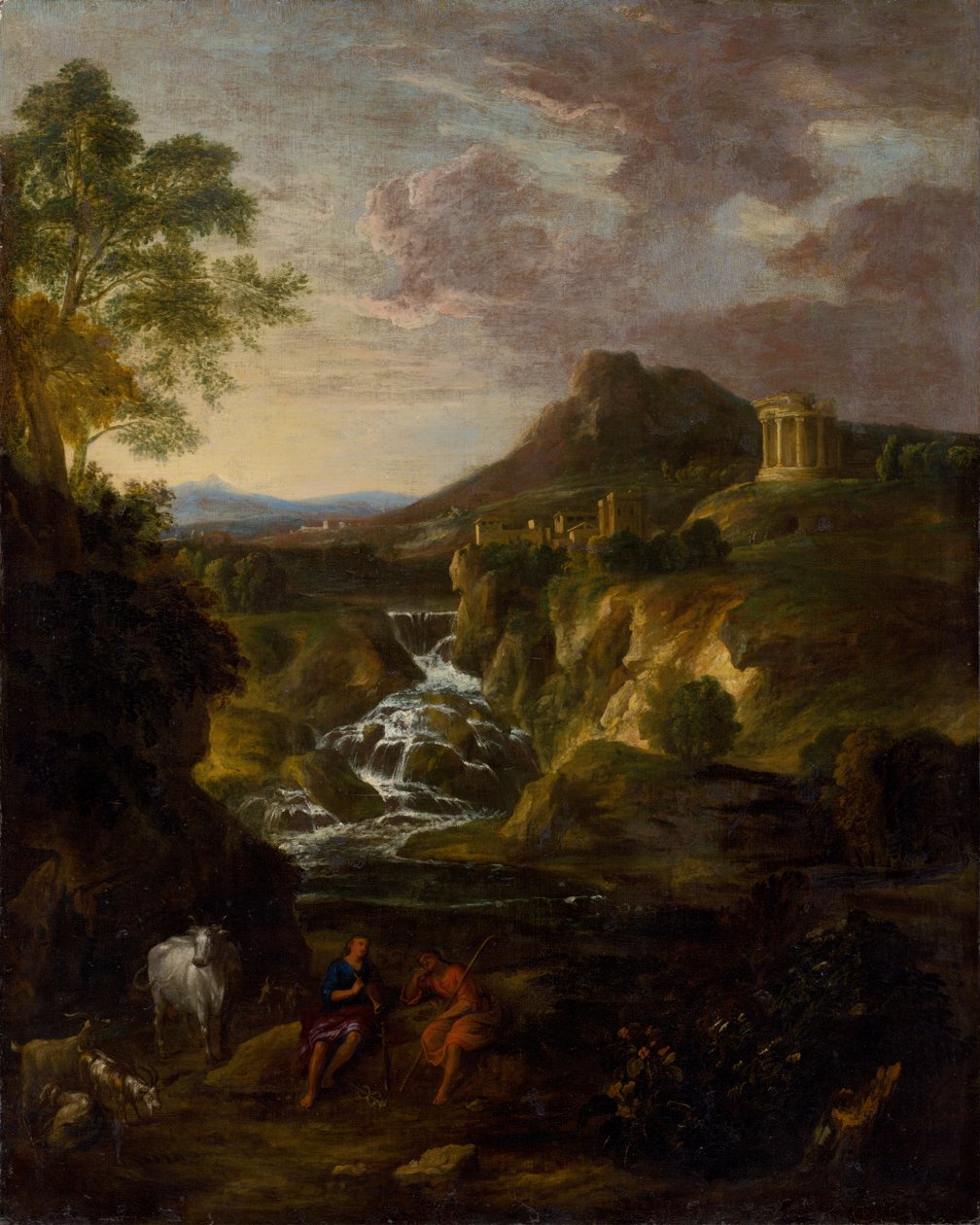 Landschap met de watervallen van Tivoli door Unbekannt