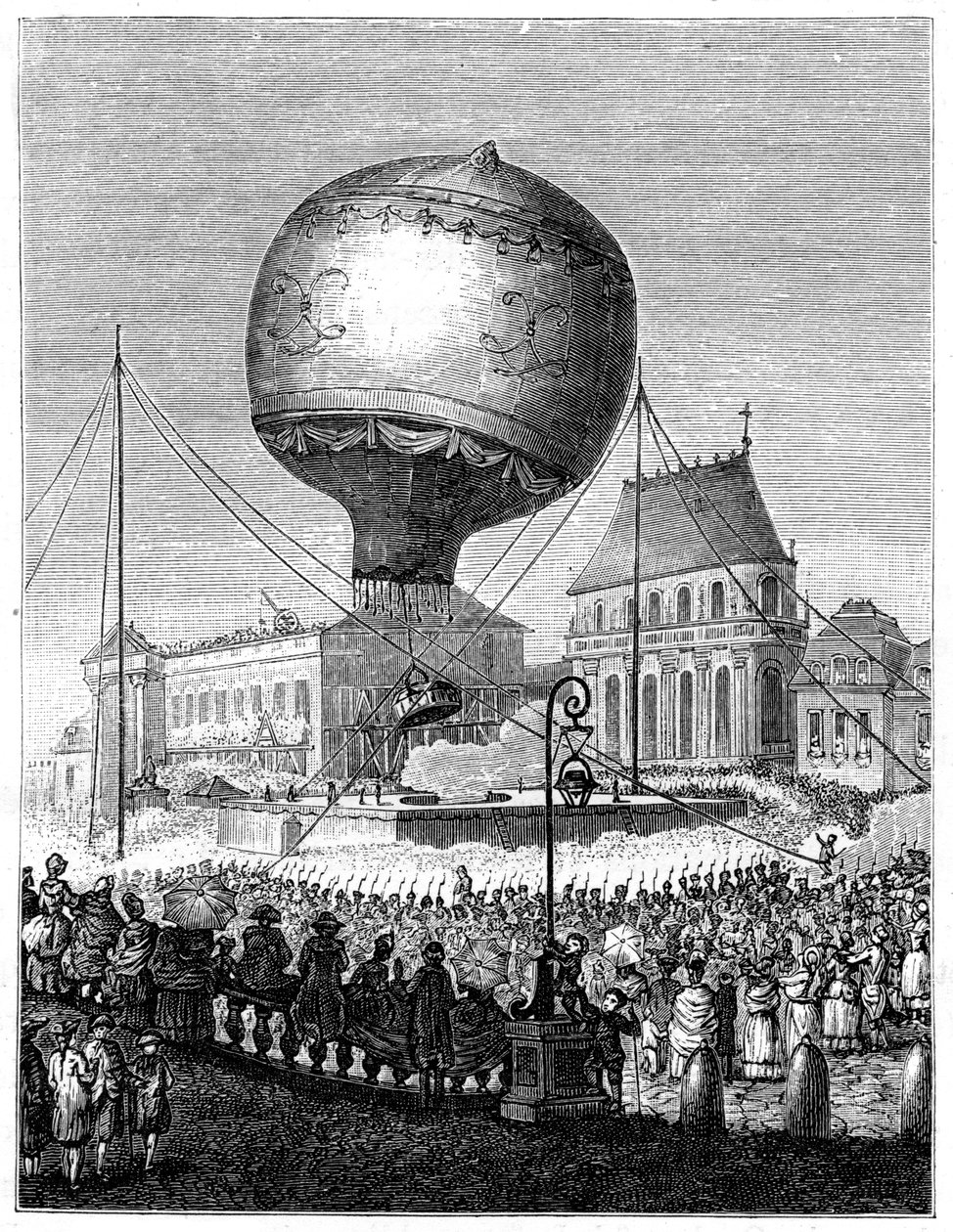 Lancering van een heteluchtballon, eind 18e eeuw, 1885 door Unbekannt