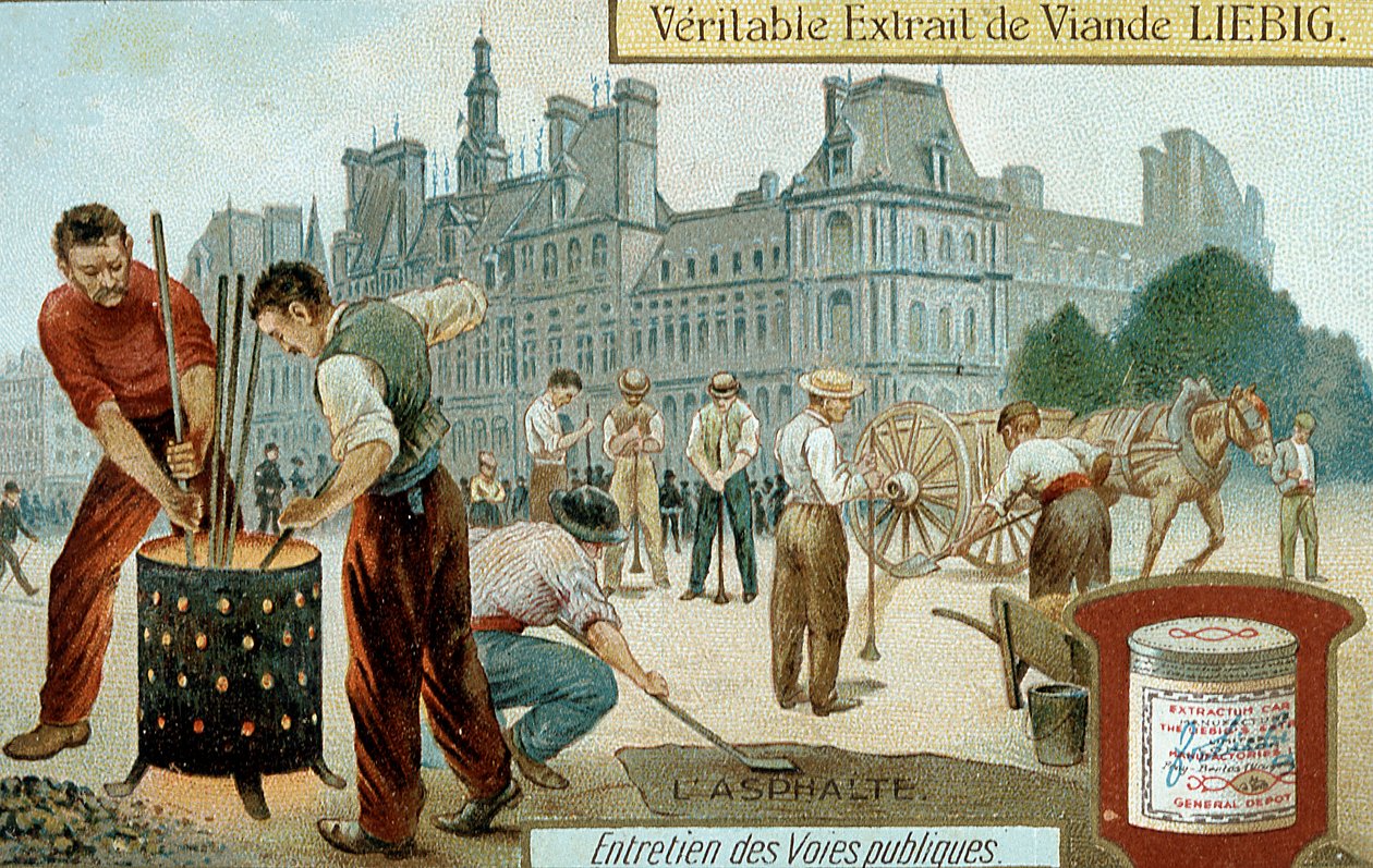 Aanbrengen van een asfaltlaag op een straat in Parijs, ca. 1900 door Unbekannt