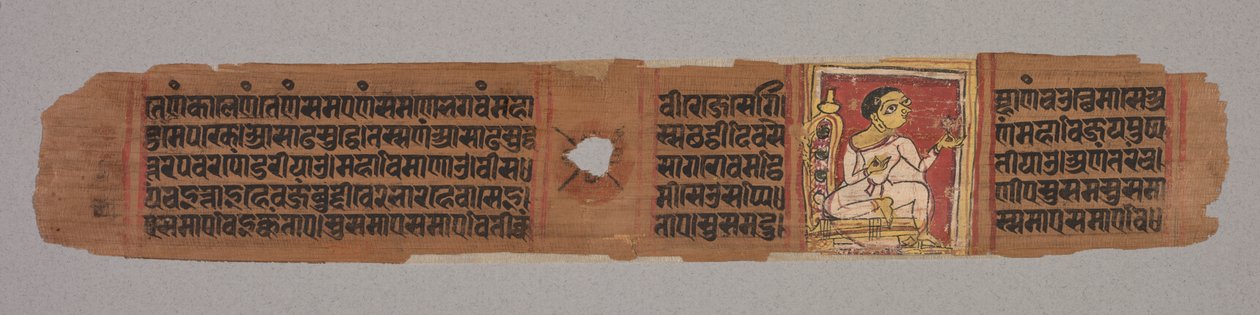 Blad uit een Jain Manuscript: Kalpa-sutra: Monnik met een Bloem recto door Unbekannt
