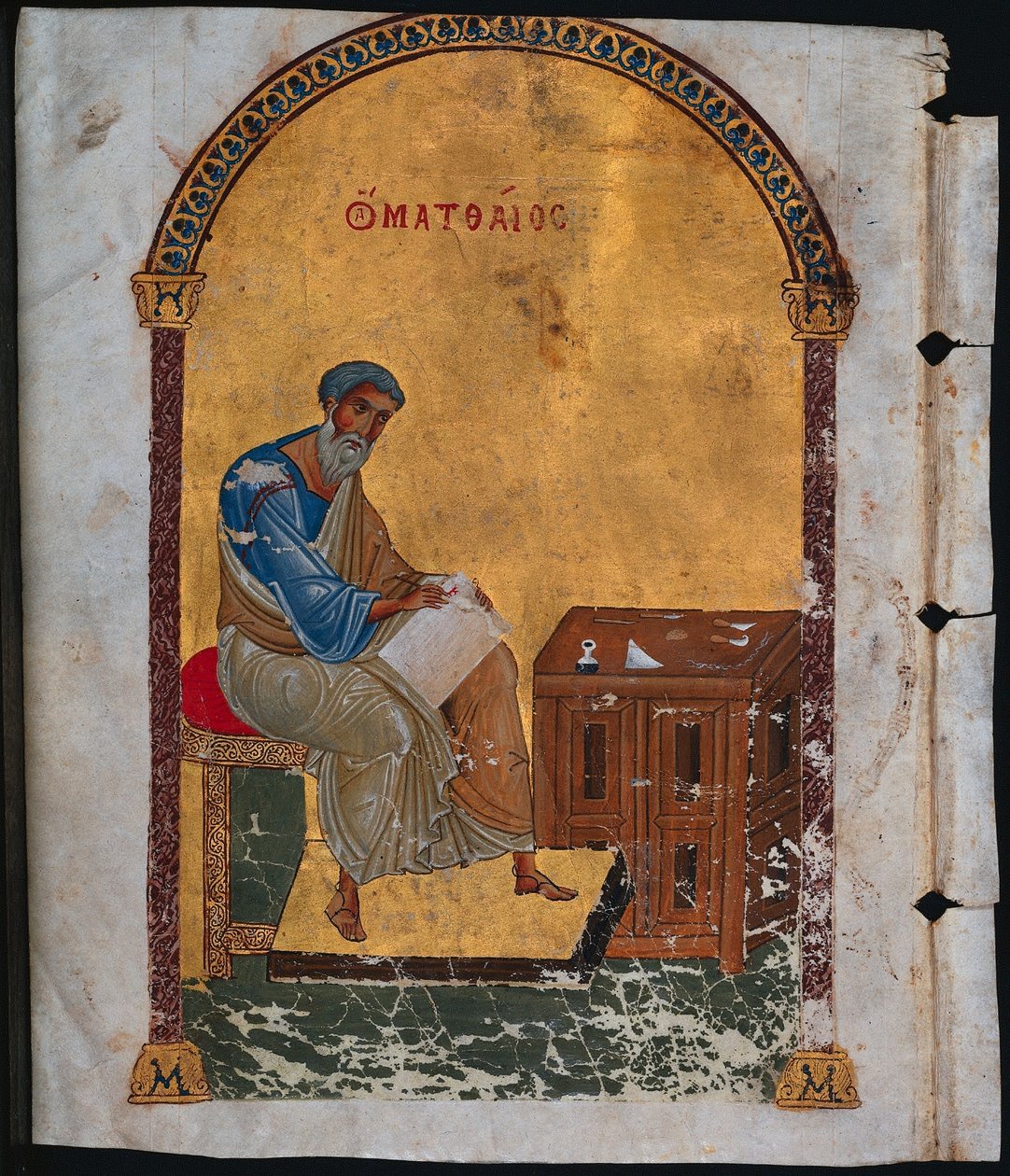 Blad uit een Lectionarium met St. Matteüs, 1057-1063 door Unbekannt