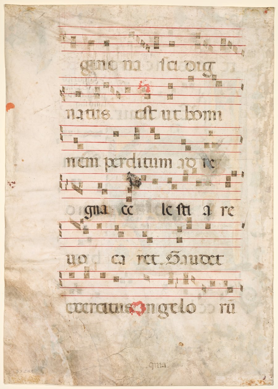 Blad uit een Antifonarium: Muziek verso, vroege 1300s door Unbekannt