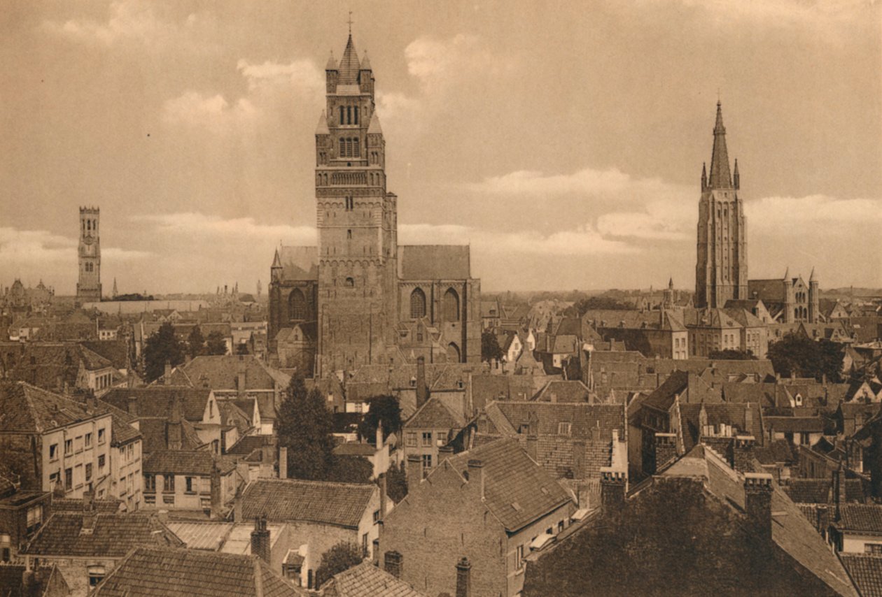 Les trois Tours Beffroi, Cathédrale et Eglise Notre-Dame, c1928 door Unbekannt