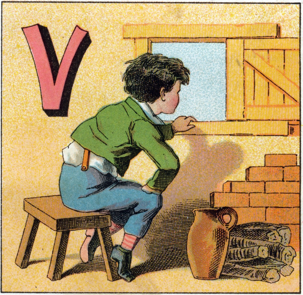 Letter V als vasistas (uit Alphabet des petits ecoliers) door Unbekannt