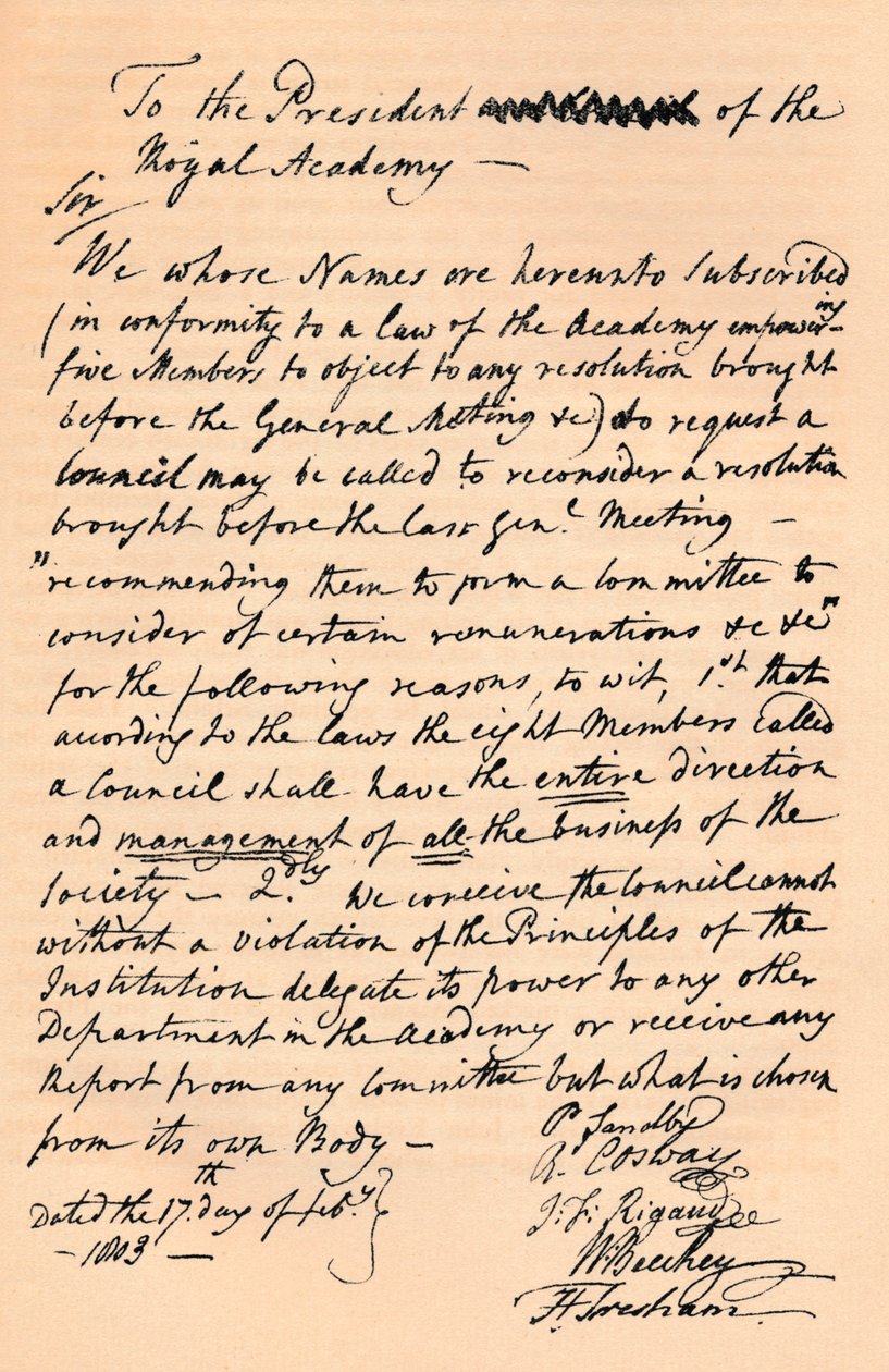 Brief aan Benjamin West, President van de Koninklijke Academie, 1803 1904 door Unbekannt
