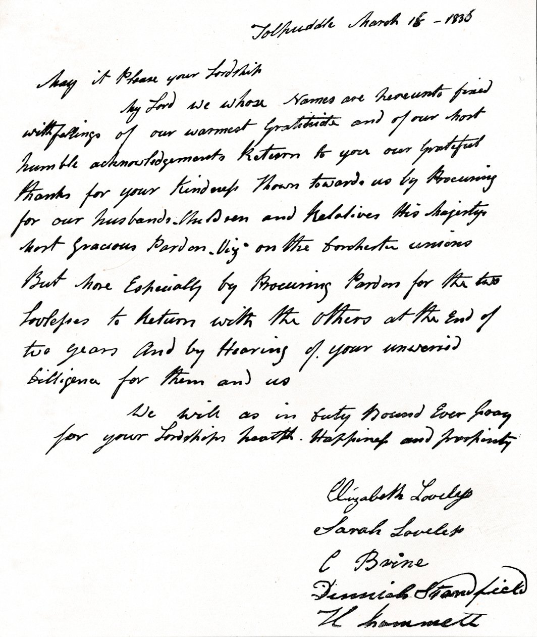 Brief geschreven aan minister van Binnenlandse Zaken John Russell 1792-1878 door de vrouwen van de Tolpuddle Martyrs door Unbekannt