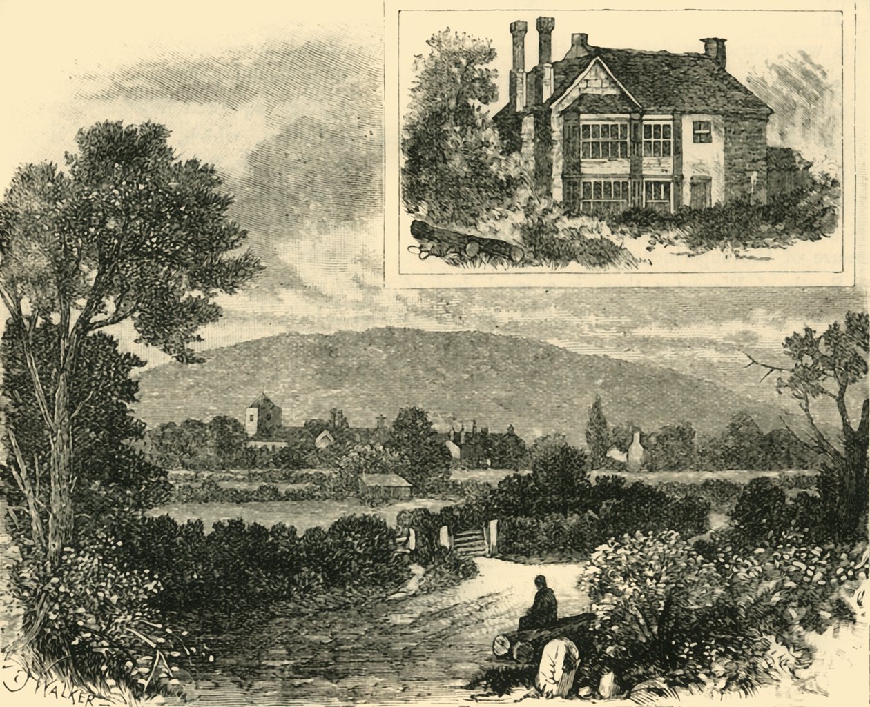 Little Wenlock en de Whekin. De oude hal, 1898 door Unbekannt