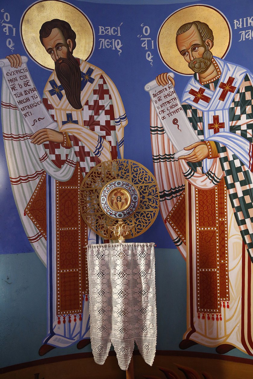 Liturgisch object in het heiligdom van de orthodoxe kerk van Pedoulas, 20150510, Pedoulas, Cyprus door Unbekannt