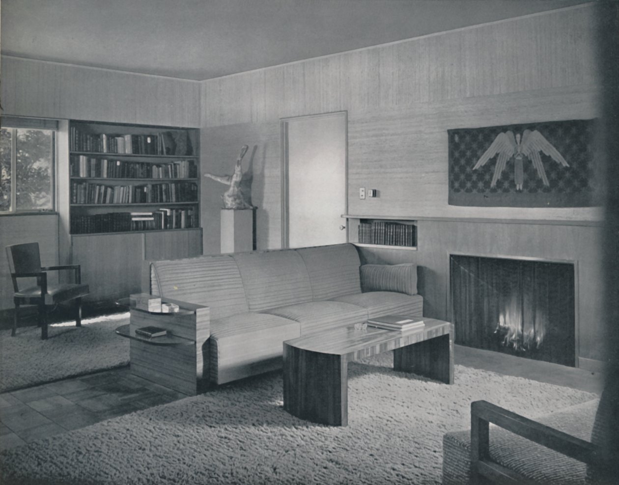 Woonkamer ontworpen door Honor Easton en Alyne Whalen in een huis in Los Angeles, 1942 door Unbekannt