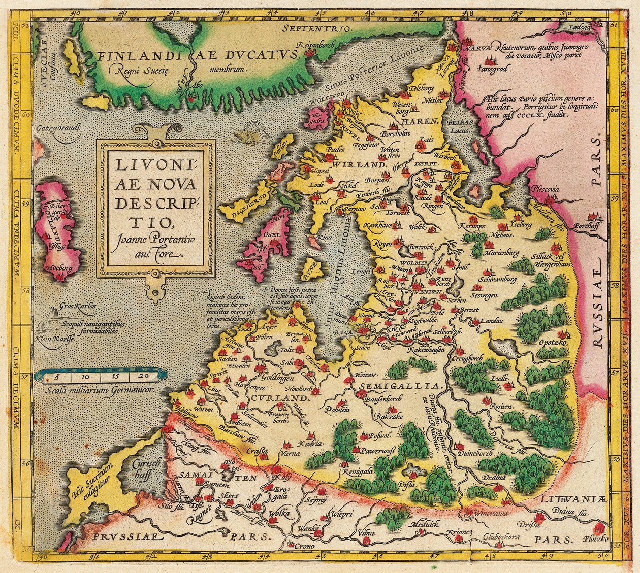 Kaart van Livonia, Livoniae Nova Descriptio, 1573-1578 door Unbekannt