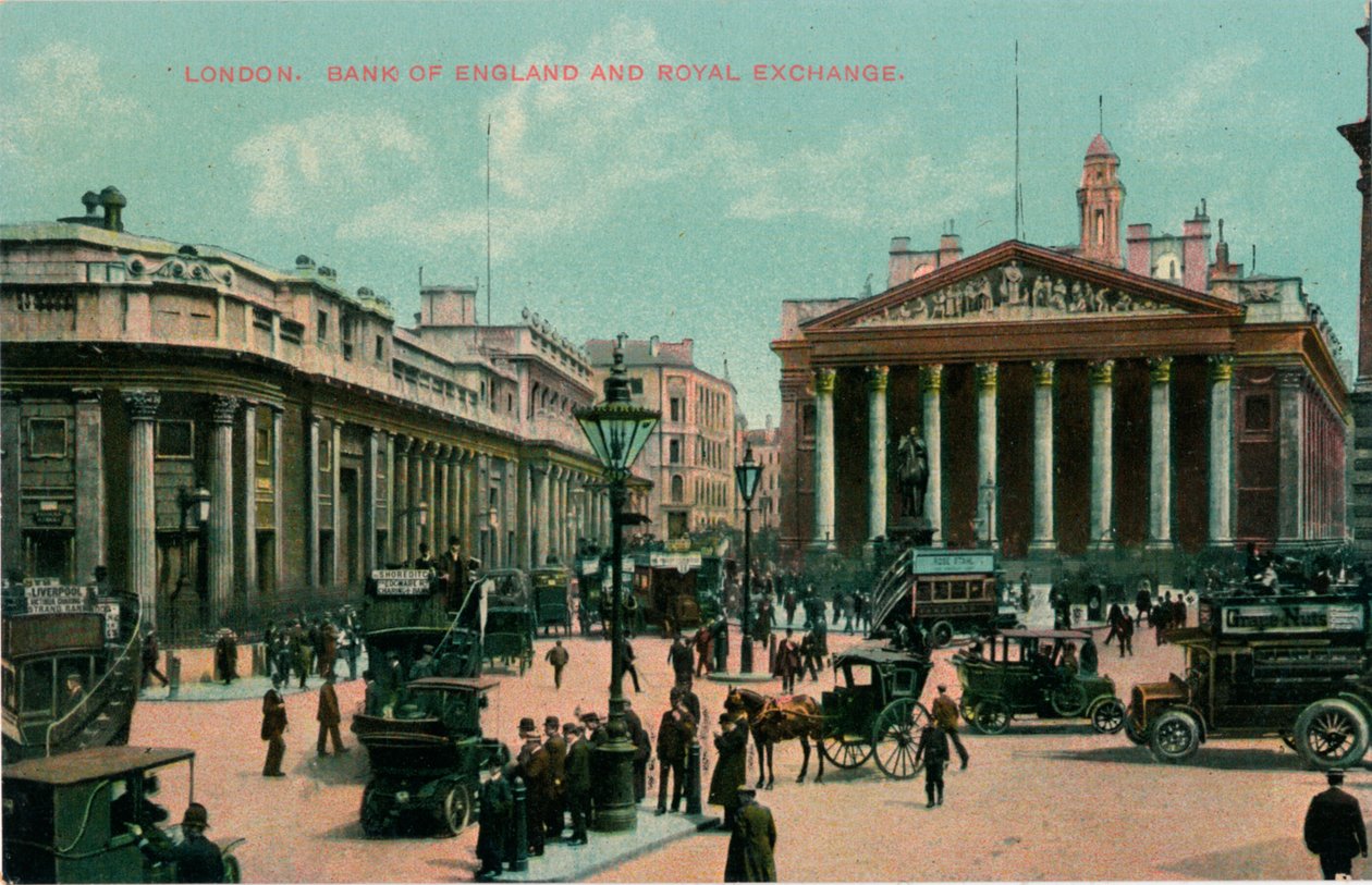 Londen, Bank of England en Royal Exchange, ca. 1910 door Unbekannt